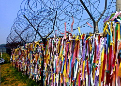 Die demilitarisierte Zone (DMZ) teilt die koreanische Halbinsel de facto in Nord- und Südkorea auf. Grenzzaun bei der DMZ, Korea