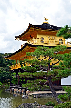 Gold schimmert der Kinkakuji im Sonnenlicht. Goldener Pavillon in Kyoto, Japan