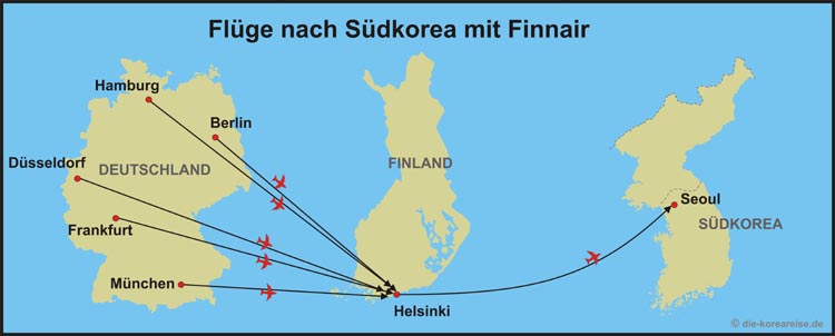 Flüge nach Korea mit Finnair Flugkarte mit Finnair nach Korea von Deutschland